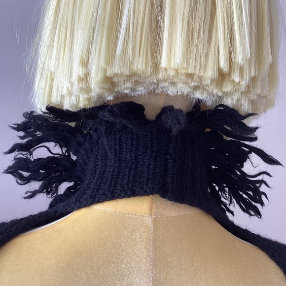 Valentino Spa Black Wool Frayed High Neck Backles Sweater SZ M - Picture 6 of 8